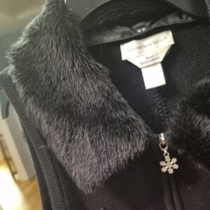 Christopher & Banks Black Vest with Faux Fur Collar